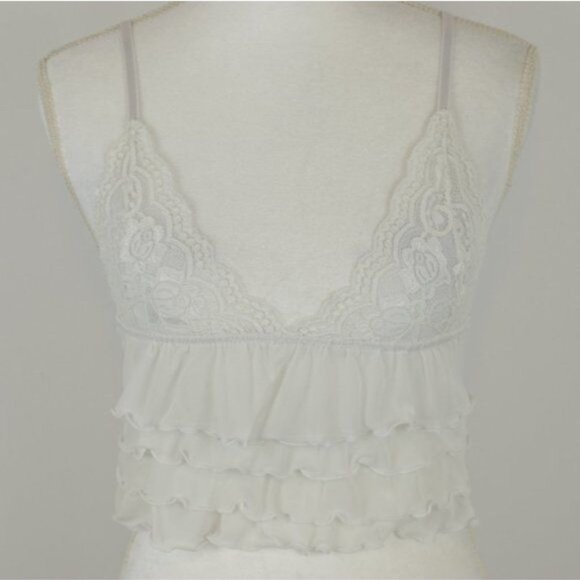Seven 'Til Midnight Women's Small White Ruffled 2 Piece Lingerie Set - Picture 2 of 11